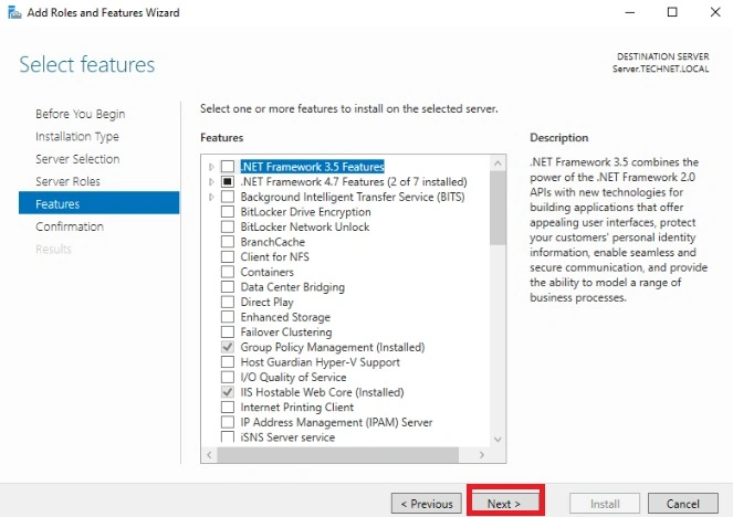 Select features