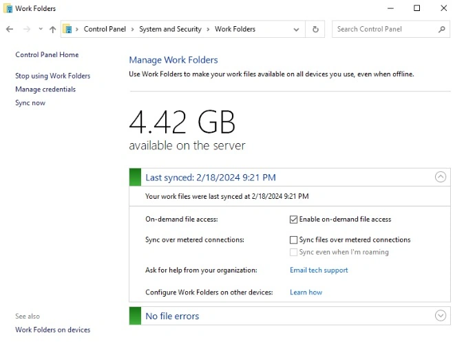 Manage work folder