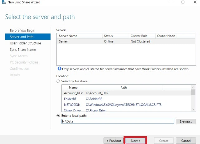 Server and path