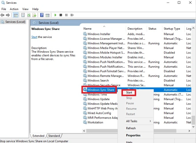 Windows sync share