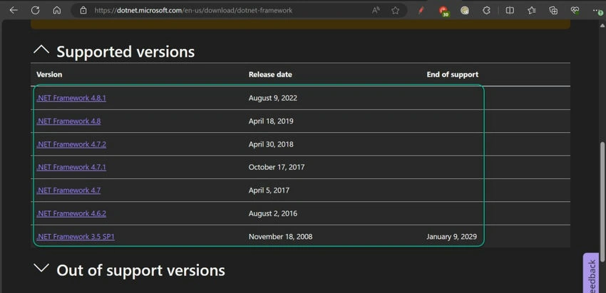 Supported versions
