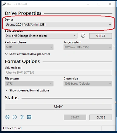 select your USB device