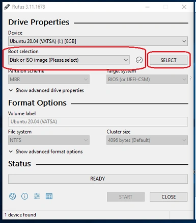select the boot selection drop-down