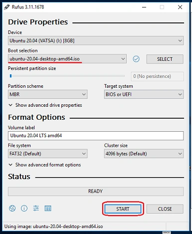 clcik on the "START" button
