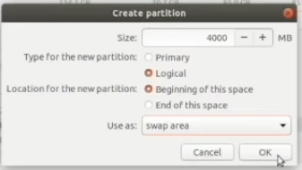 choose your memory for 'swap area'