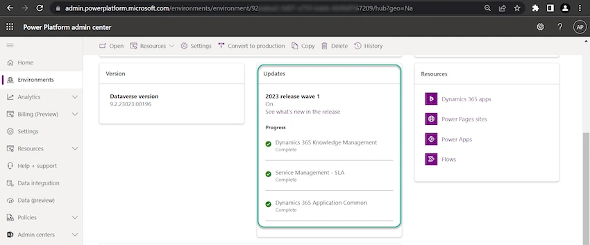 Enable 2023 Release Wave 1 updates in the Dataverse Environment?