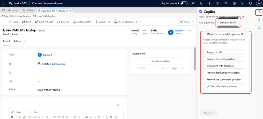 Copilot email composition