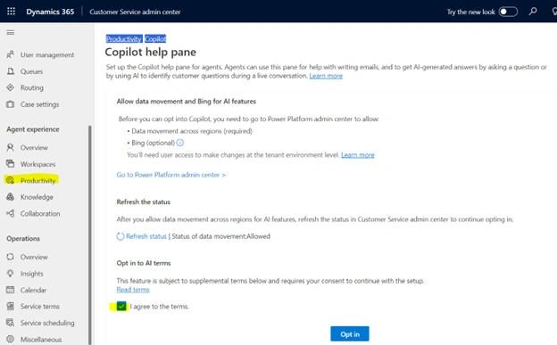 Customer Service admin center