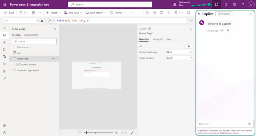 Enable Copilot (Preview) feature in Canvas Apps