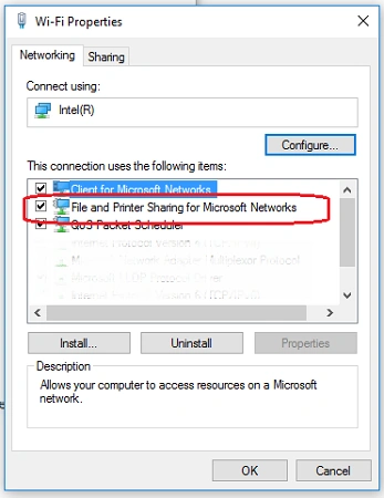 File and Printer Sharing for Microsoft Networks