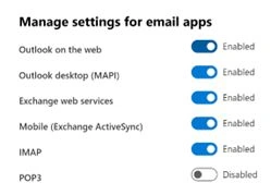 Enable POP3 in Office 365