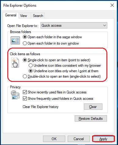 File Explorer Options