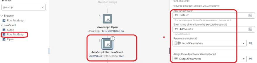 How to Execute a JavaScript file in Automation Anywhere