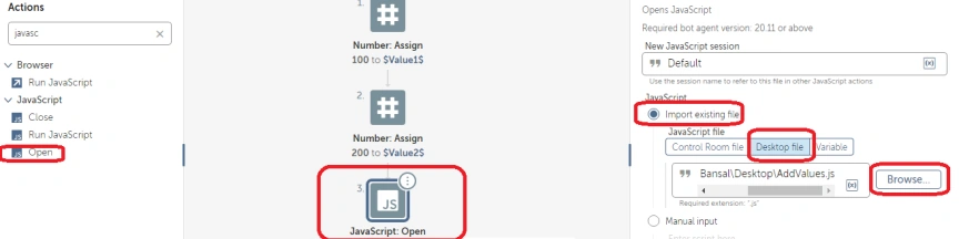 How to Execute a JavaScript file in Automation Anywhere