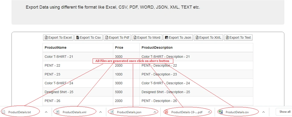 How To Export Data In EXCEL, PDF, CSV, Word, JSON, XML And Text File In MVC Application