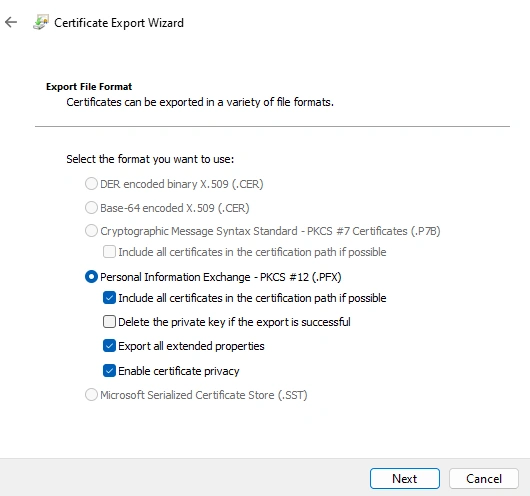 Certificate Export Wizard