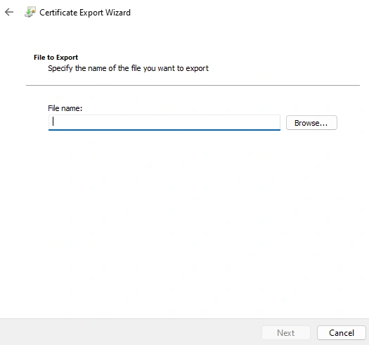 Export .pfx certificate