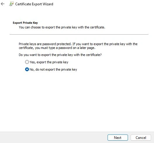 Export .pfx certificate