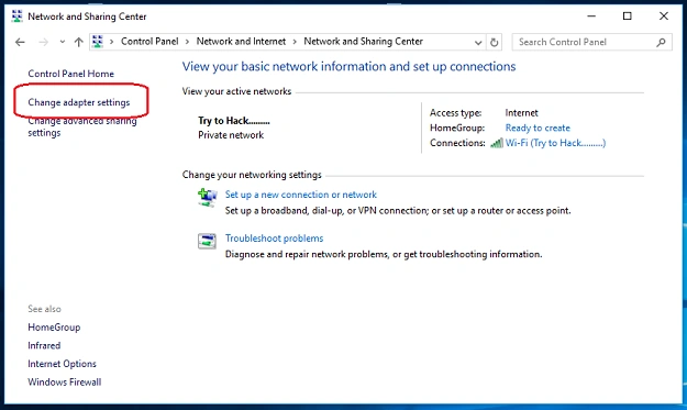 Change adapter settings
