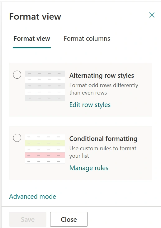 Format view