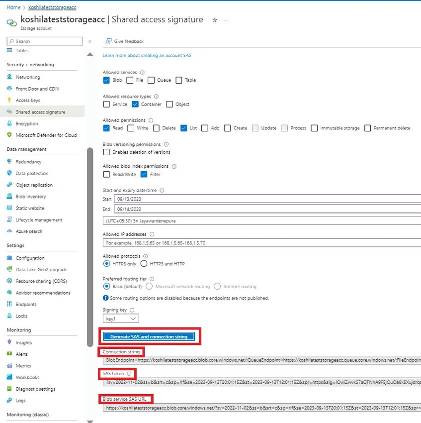 Generate SAS and Connection String