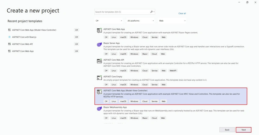 Select ASP.NET Core Web App