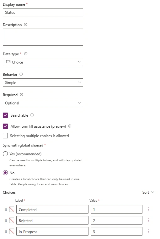 Setup Dataverse table and fields