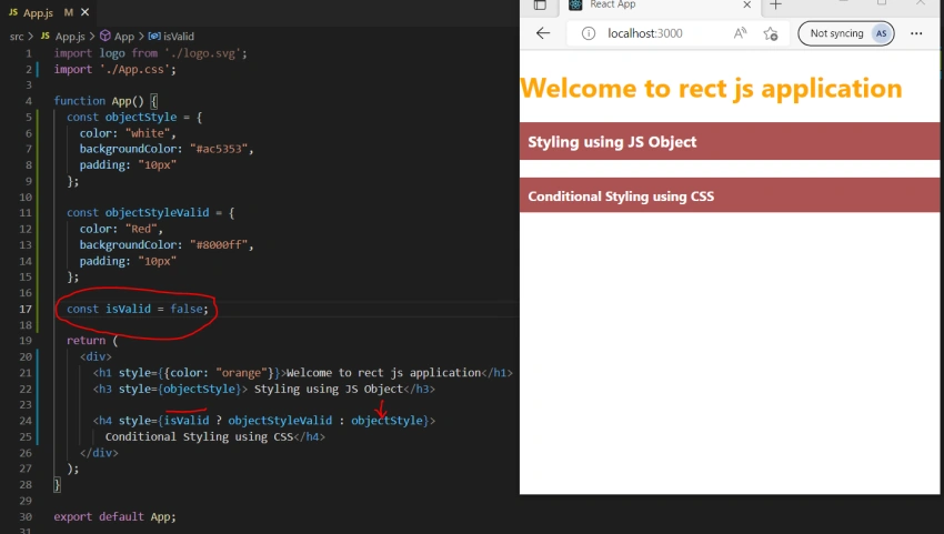 How to handle conditional Styling in React JS