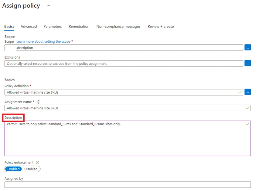 How to implement Allowed virtual machine size SKUs policy in Azure