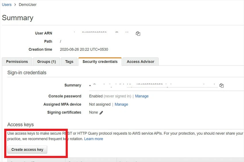 Create access key