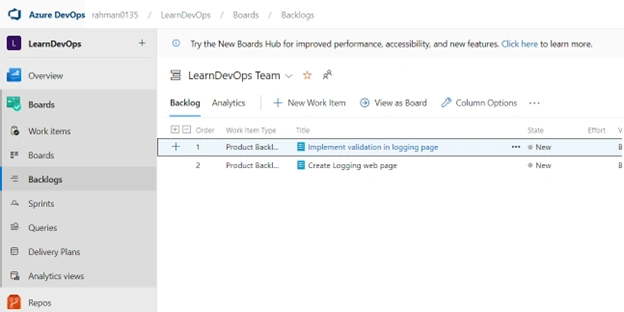 Validation in logging page