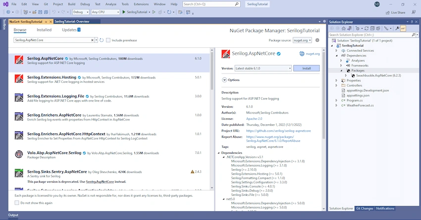 How to implement Serilog in ASP.NET Core Web API