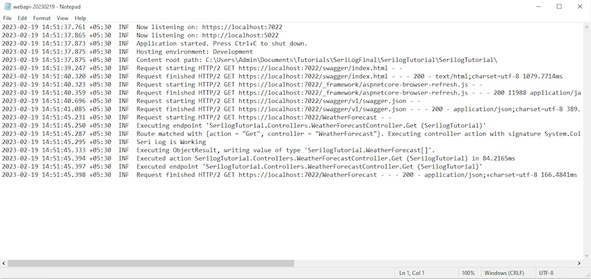 How to implement Serilog in ASP.NET Core Web API