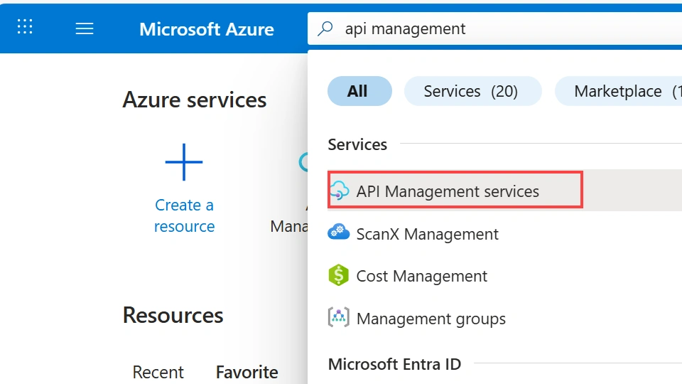 Search API Management services