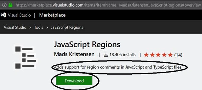 Visual Studio Marketplace - Downloading JavaScript Regions tool