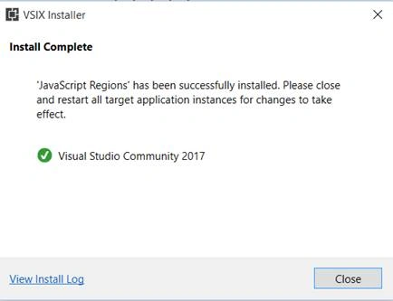 Include Regions In TypeScript While Working In Visual Studio CodeVSIX installer - Successfully installation of 'JavaScript Regions' tool