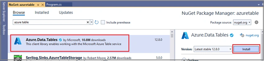 How to insert the data in Azure Storage Table