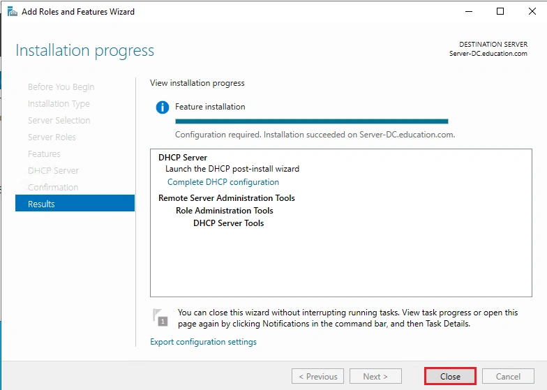 install DHCP server and configure Windows server
