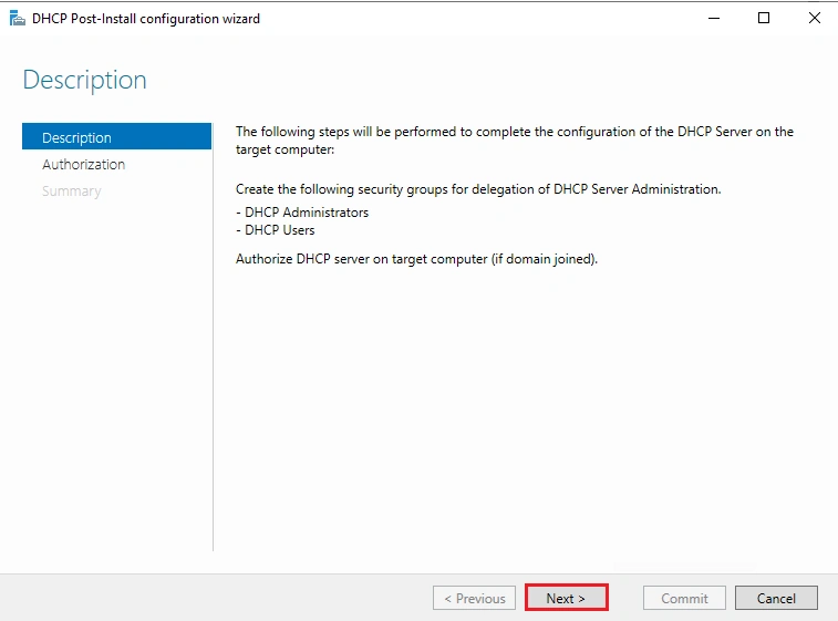 install DHCP server and configure Windows server