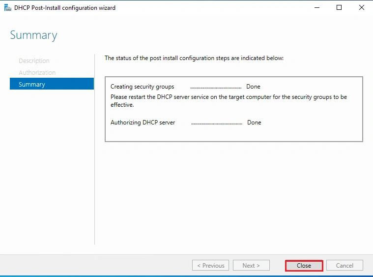 install DHCP server and configure Windows server