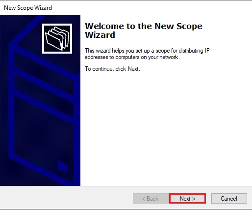 install DHCP server and configure Windows server