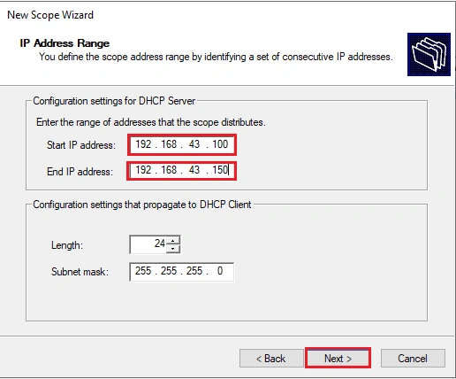 install DHCP server and configure Windows server