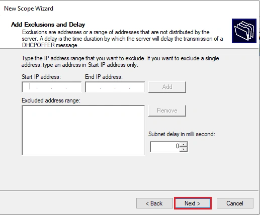 install DHCP server and configure Windows server