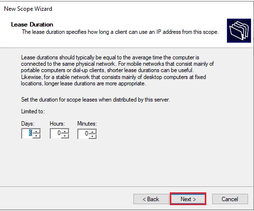 install DHCP server and configure Windows server