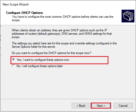install DHCP server and configure Windows server