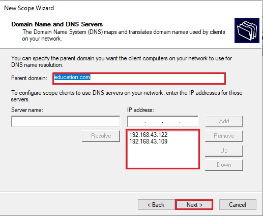install DHCP server and configure Windows server