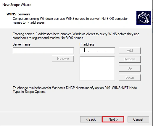 install DHCP server and configure Windows server
