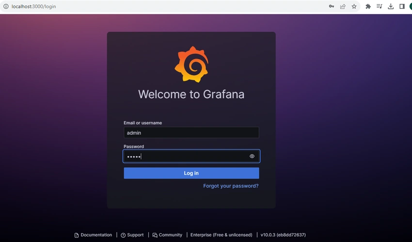 Grafana Welcome screen