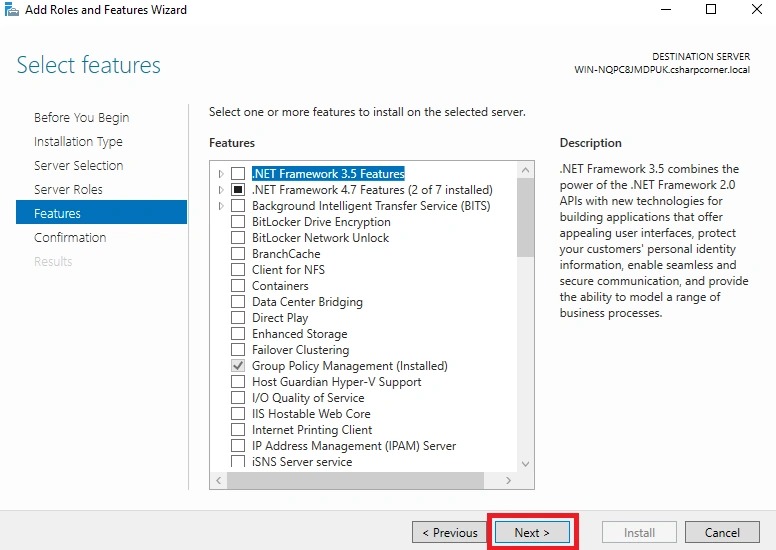 Select roles to install on server