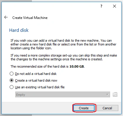 Create a virtual hard disk now